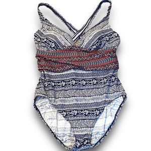 Navy print one piece NWT